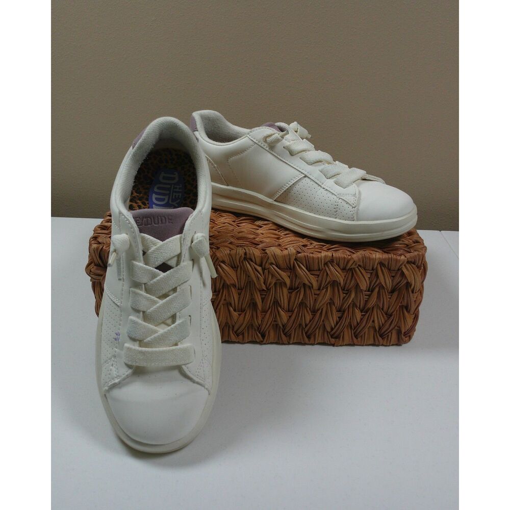 Hey Dude Karina Duo Classic Sneakers Womens 9 White Mauve Court Tennis Shoes - Picture 2 of 11